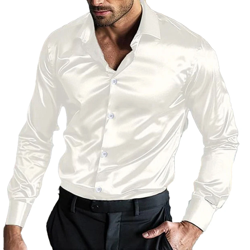 

Hot Stylish Comfy Fashion Daily Party Disco Club Holiday Shirts Blouse Breathable Lapel Collar Mens Satin Silk