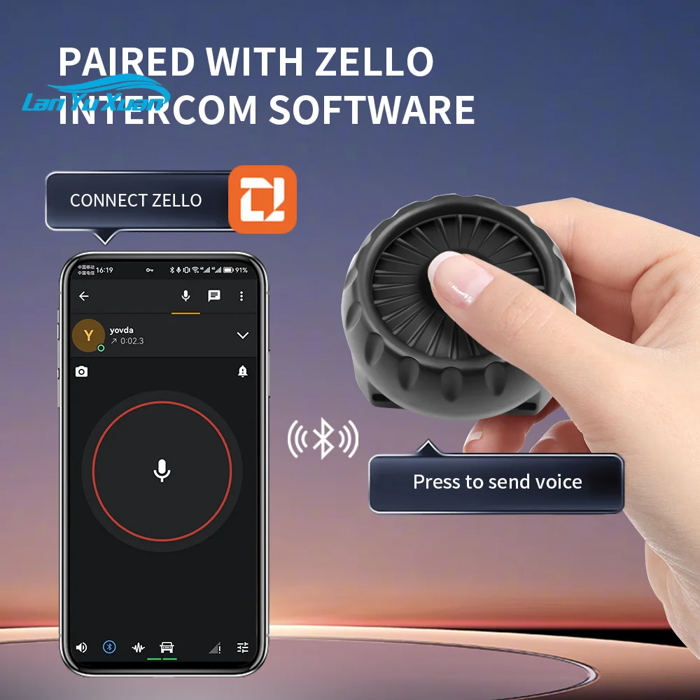 Wireless PTT Button Walkie Talkie Push-To-Talk Switch Controller For ZELLO Software With Adjustable Strap