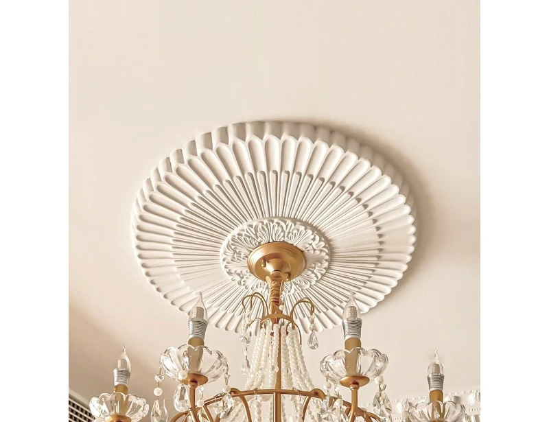 PU Light Panel French Ceiling Ceiling Light Panel Base Middle Ancient Style Engraved Simple Plaster Light Panel Retro Round