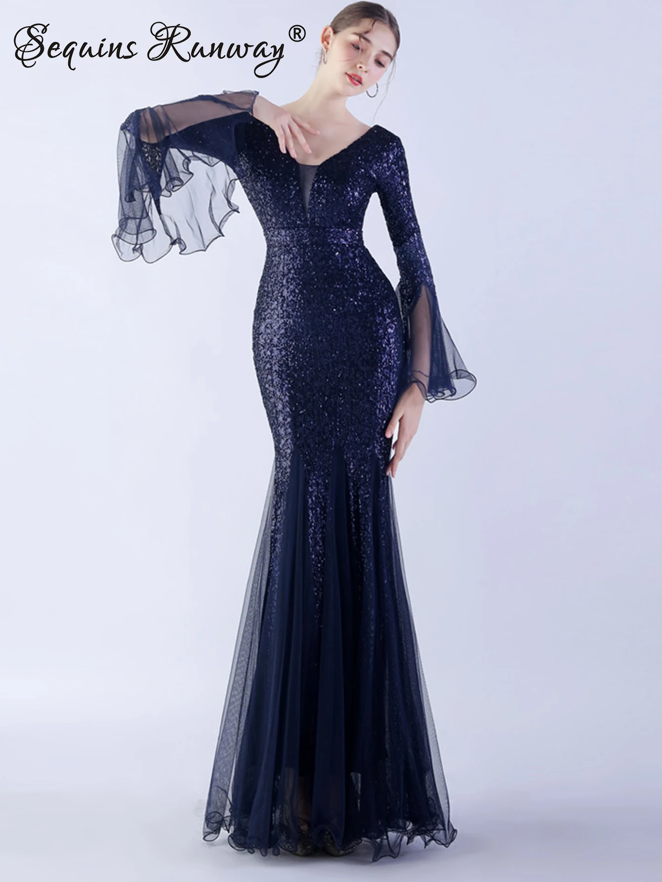 Robe longue de soirée pour femmes, sexy, luxueuse, élégante, en maille, dos nu, noire, maxi, à paillettes, pour l'été