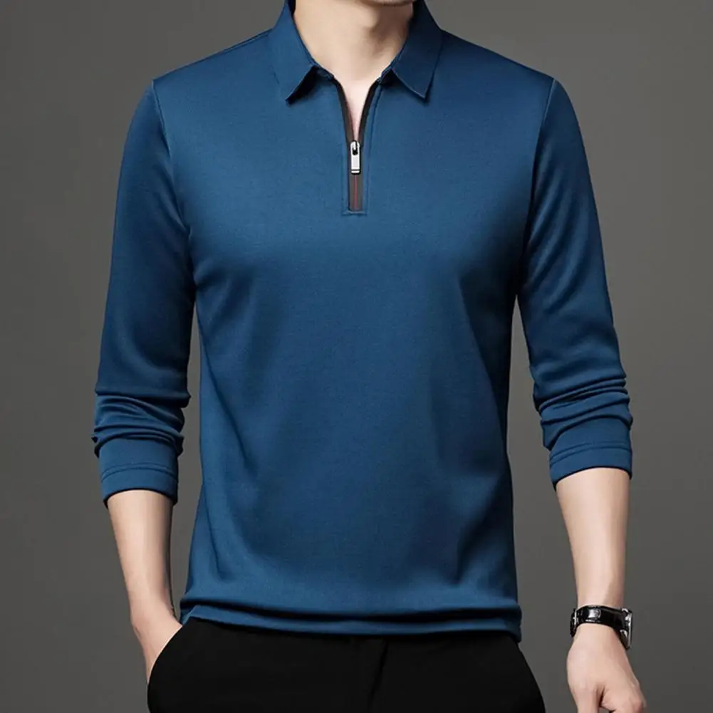 Men Half-zip Shirt Lapel Long-sleeve Top Men's Fall Spring Lapel Collar Pullover Shirt with Zipper Detail Plus Size for Business