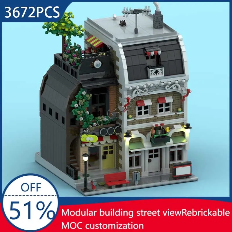 

3672 шт. MOC Old Town Street View для гурманов и скейтбординга, модель здания, сделай сам, головоломка на заказ, технология, креативная сборка, детская игрушка в подарок