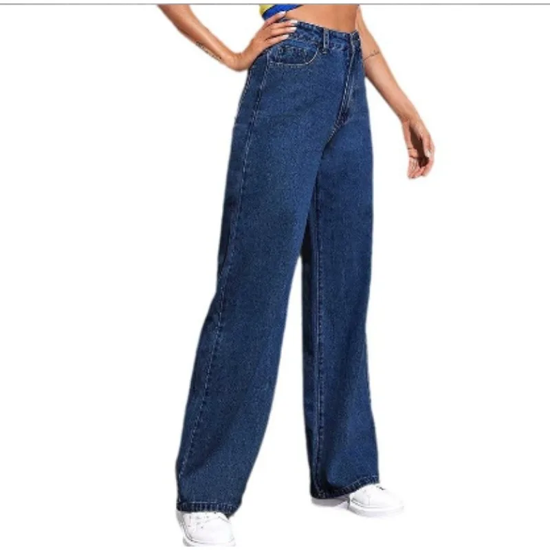 Trade Plus-size Women's Straight-leg Jeans, High-waisted Loose and Simple, Versatile Straight-leg Wide-leg Pants for Commuting