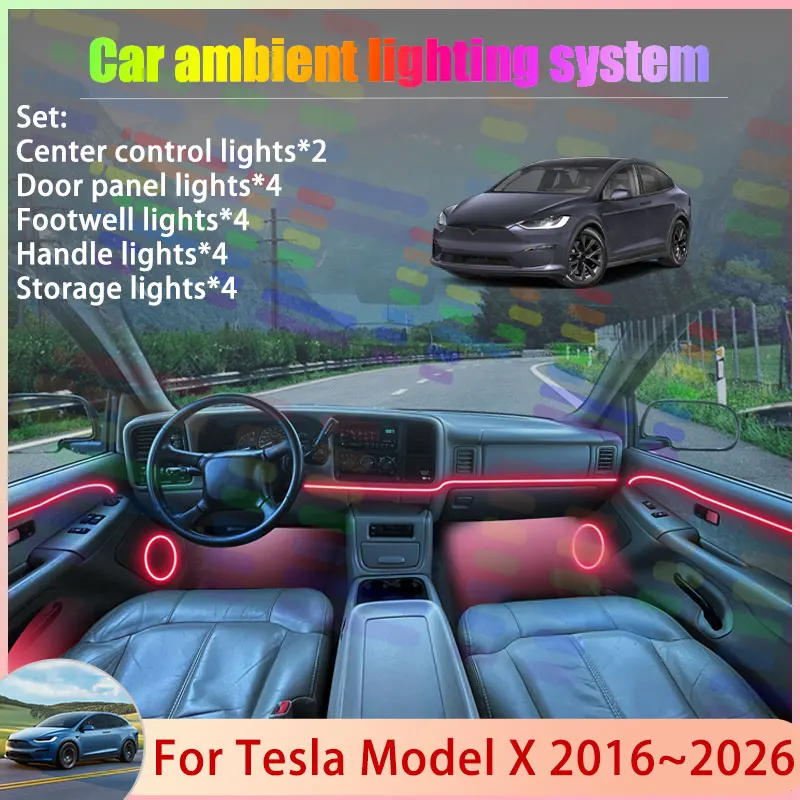 For Tesla Model X 2016~2026 2017 2018 2/24 in 1 Car Atmosphere Light Lamp RGB Shade Ensemble Streamer Atmosphere Set Auto Parts