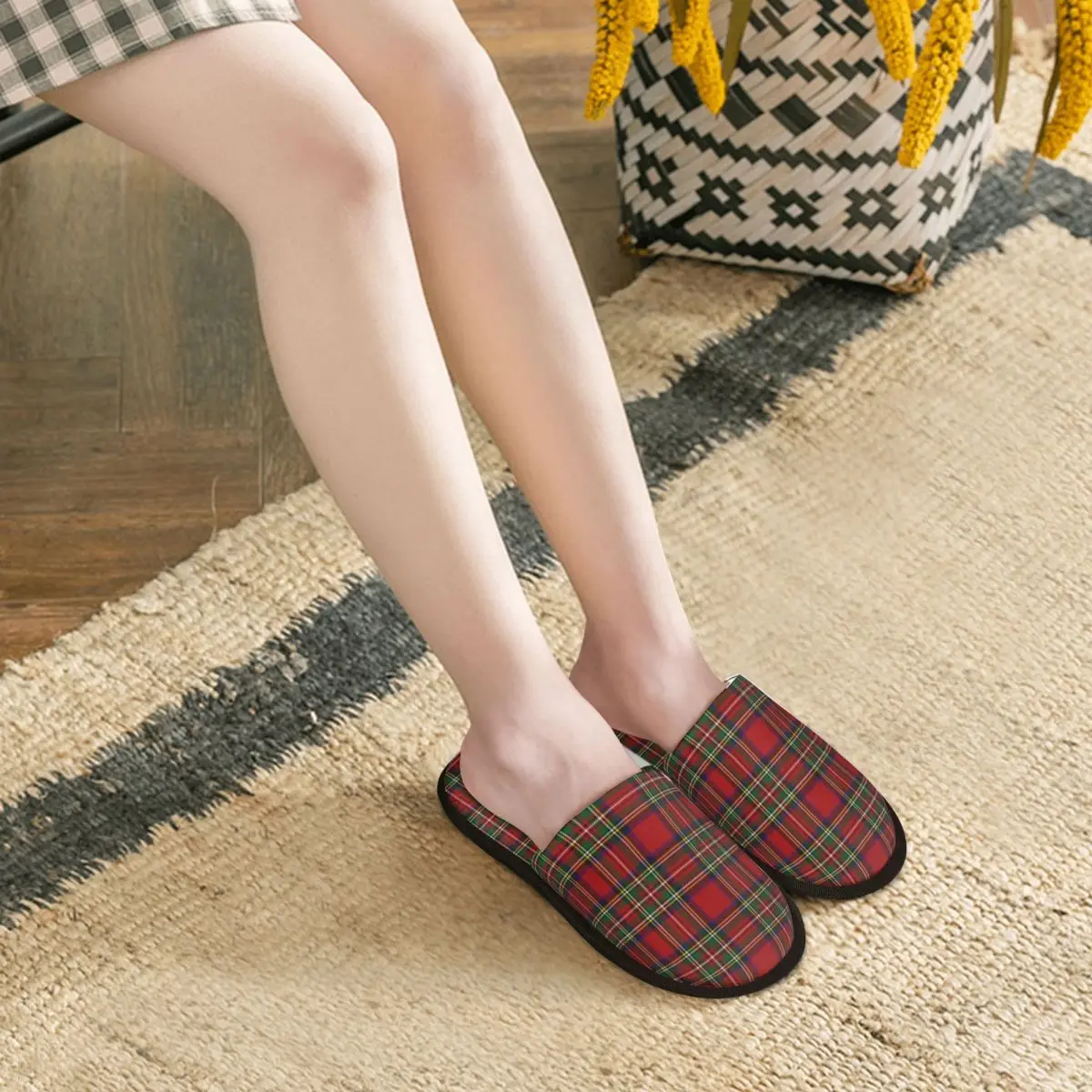 Pantoufles de Maison en Tartan Rouge pour Femme, Chaussures Classiques Modernes, Confortables, en Mousse à Mémoire de Forme, à Carreaux, à la Mode, pour Spa