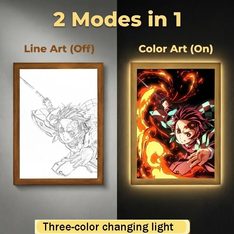 LED Anime Character Light-Up Photo Frame, Home Decor Night Light, Wall Decor, Desk Ornament, USB Room Night Light, Holiday Gift