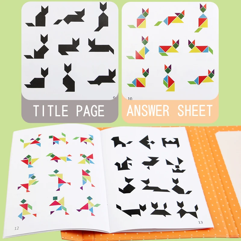 Kids Wooden Jigsaw Magnetic Tangram Puzzle Book Educational Toys Children Portable Montessori Learning Intelligence Baby Gift