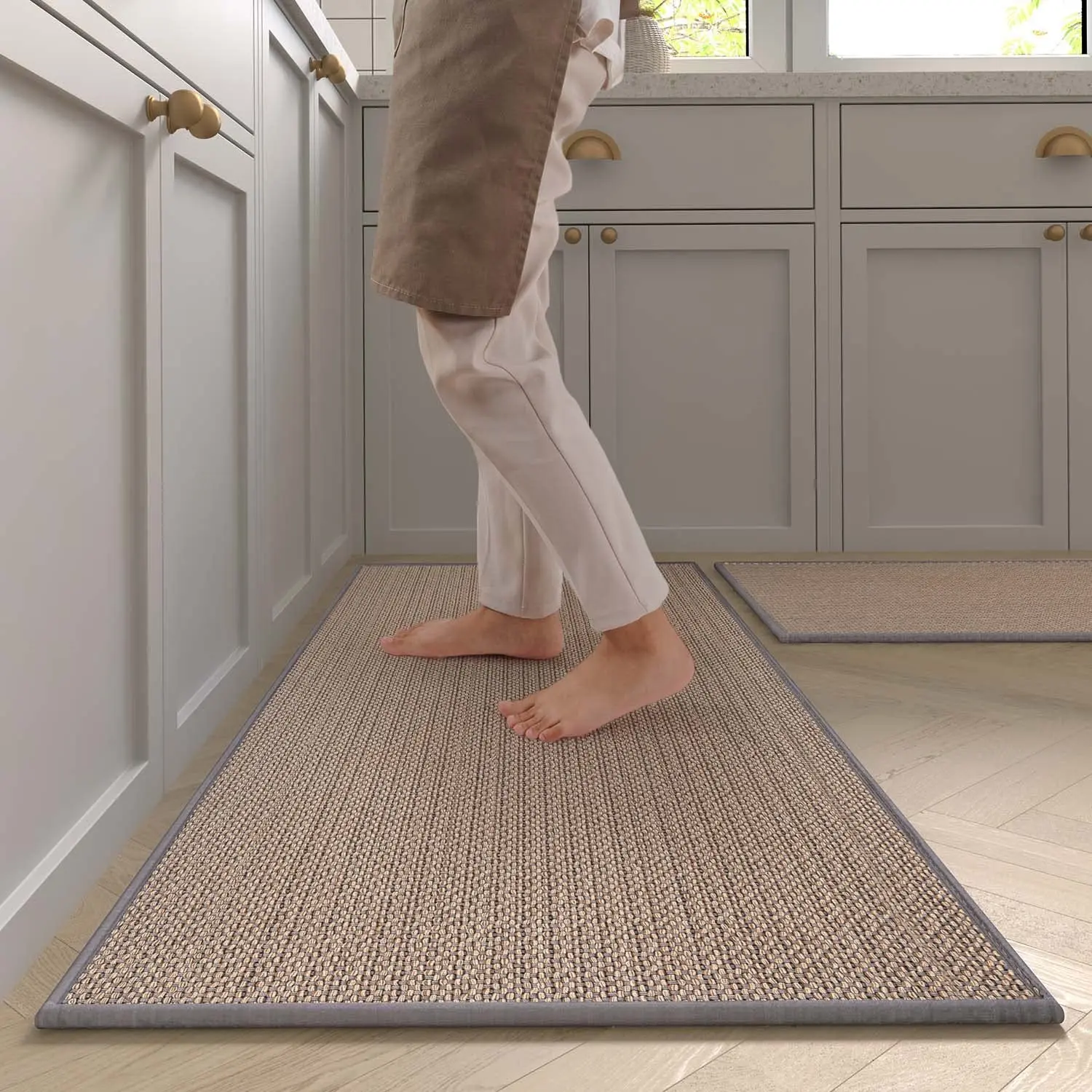 Wasbaar antislip keukenkleed Faux Sisal hardloopkleed, faux geweven keukenmat keukenlopers met rug gemaakt van natuurlijk rubber