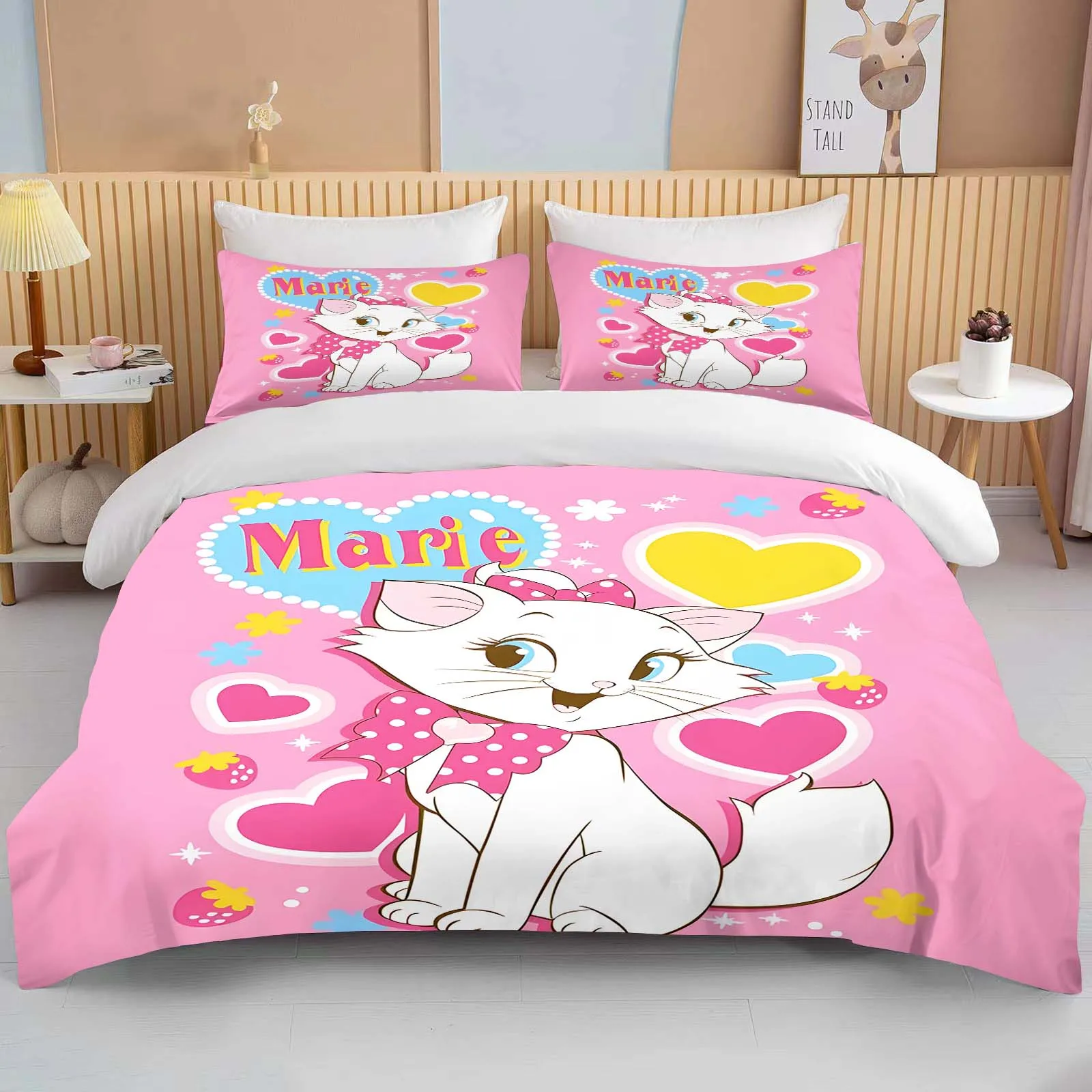 

Cute Disney Cat Marie Printed Bedding Set Cartoon Anime Duvet Cover Comforter Pillowcase Boys Girls Children Adults King Pink