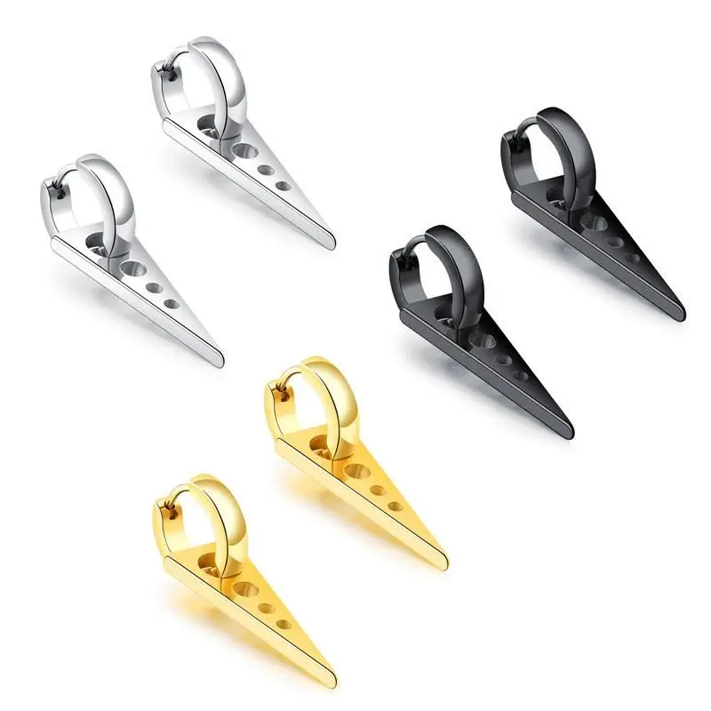 2PCS Men Punk Triangle Dangle Earrings Women Gothic Stainless Steel Triangle Ear Stud Earrings Piercing Huggie Pendant Jewelry