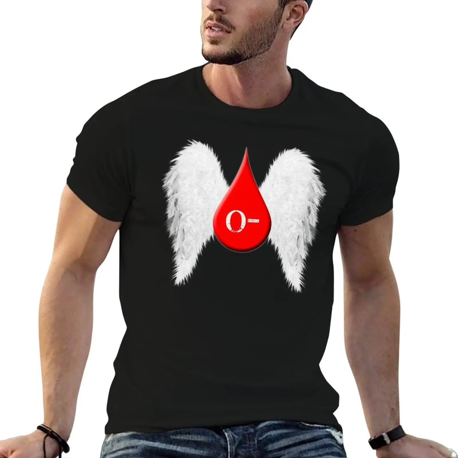 Blood Type O Negative - Angel Wings T-Shirt summer tops summer 2026 men graphic t shirts