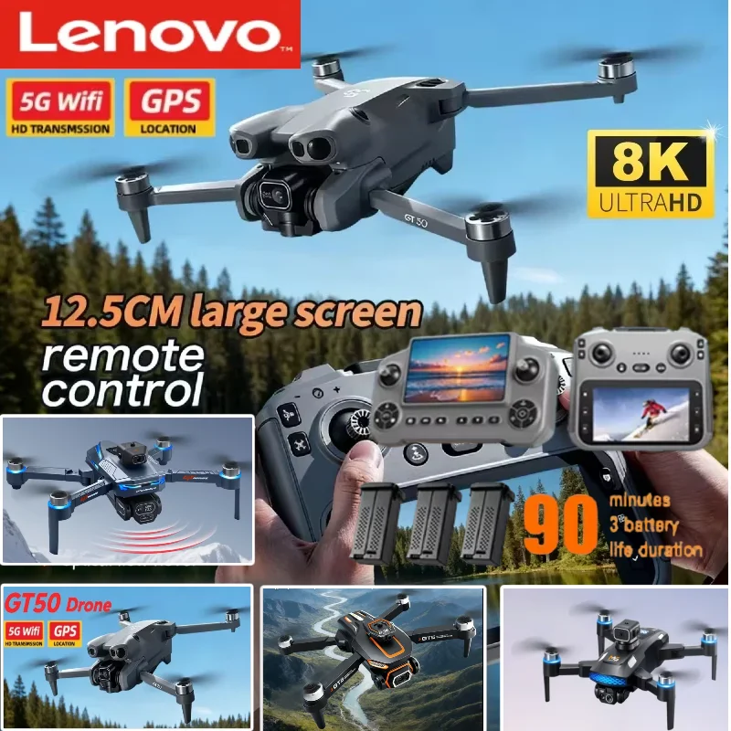 

Дрон-камера Lenovo 8K с Wi-Fi, радиоуправлением, моделями GT8, GT50, GT5, M6, квадрокоптер с функцией обхода препятствий, двойной FPV, мини-дрон-игрушка