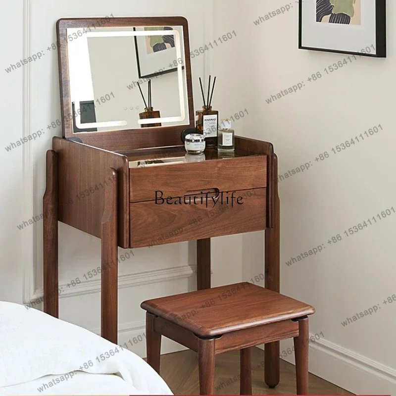LD Japanese-style Solid Wood Integrated Simple Small Apartment Black Walnut Clamshell Dressing Table