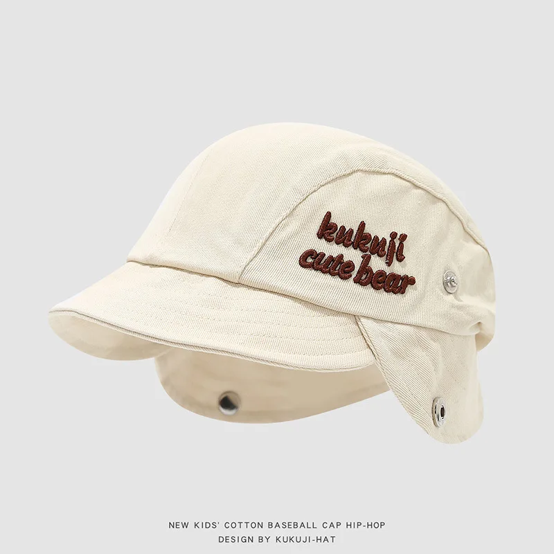 2026 Autumn Baby Earflap Hat Cute Pompom Infant Beanie Cap Solid Color Letter Embroidery Kids Boys Girls Ear Protection Caps view 3