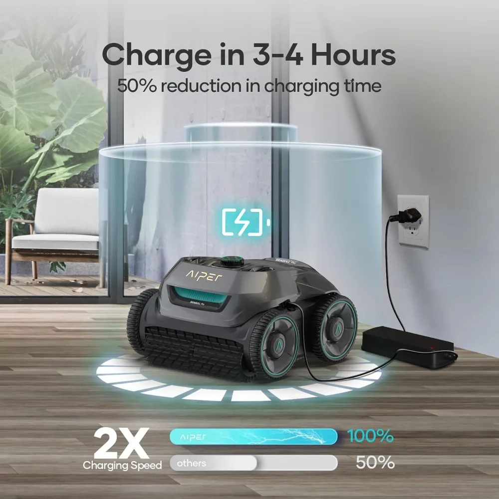 Cordless robot pool cleaner, WavePath navigation, wall climbing, four motors, 150 minutes running time
