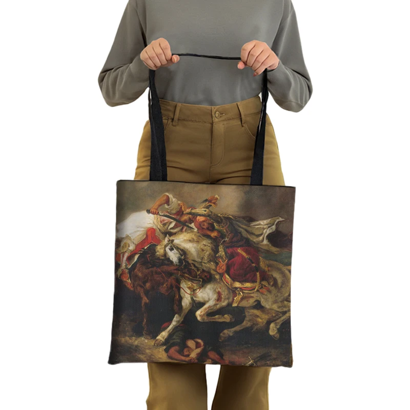 Eugene Delacroix Paintings Tote Bag Liberty Leading The People Women Handbag French Revolution Eco Shopping Bag Shoulder Bags