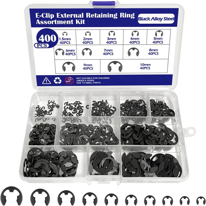 

400PCS black/stainless steel 304 open E-type retaining ring E-buckle circlip washer M1.5-M10 10 specifications