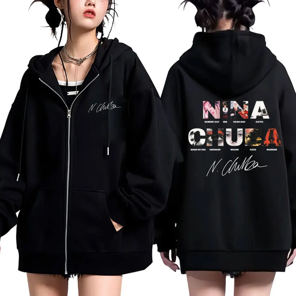 

Singer Nina Chuba Music Album Cover Graphic Zipper Hoodie Men Women Hip Hop Fashion Zip Up Jacket Unisex Oversized Streetwear