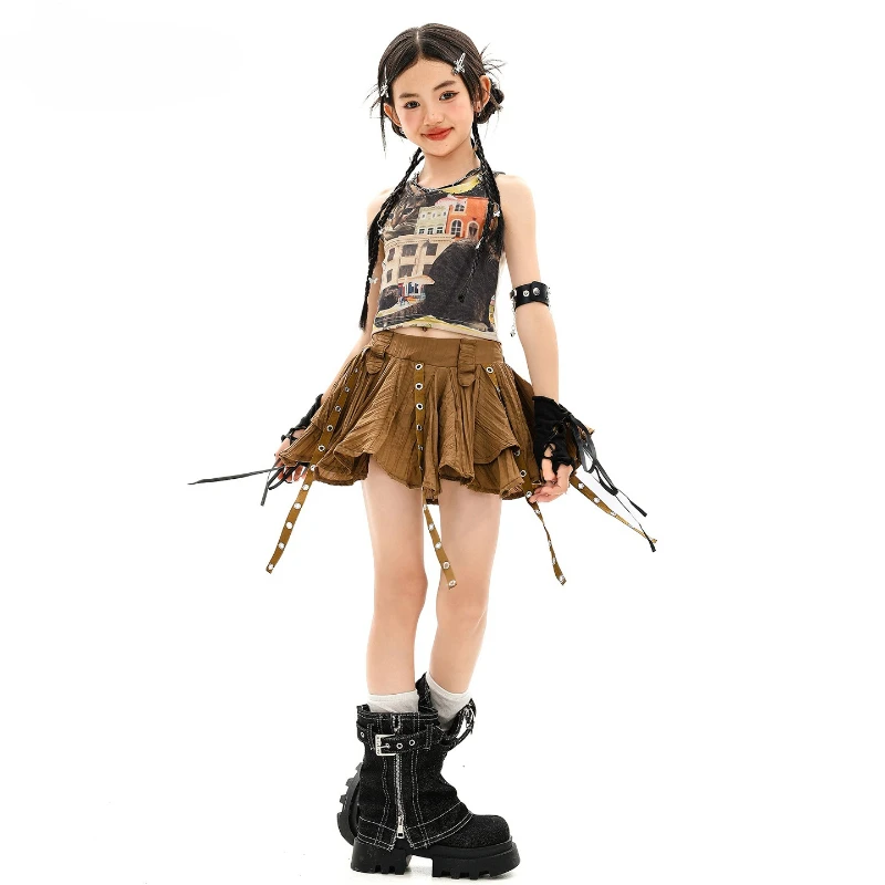 

Весна/Лето 2026, новый комплект из двух предметов для уличных танцев для девочек, персонализированный топ и юбка для джазовых танцев