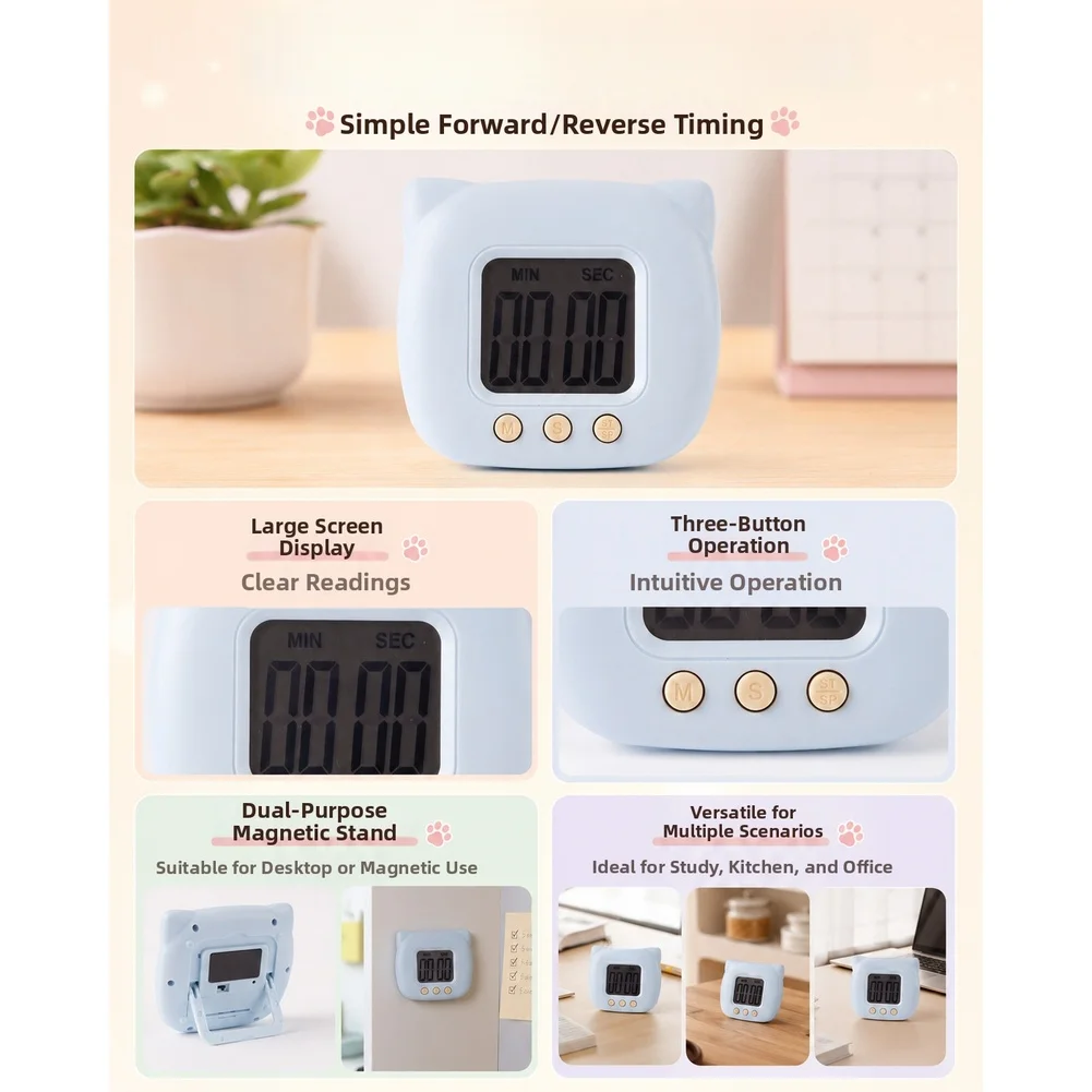 Large LCD Electronic Kitchen Timer Stand For Countdown Stopwatch For Cooking Study Fitness Office Management Tool THT011