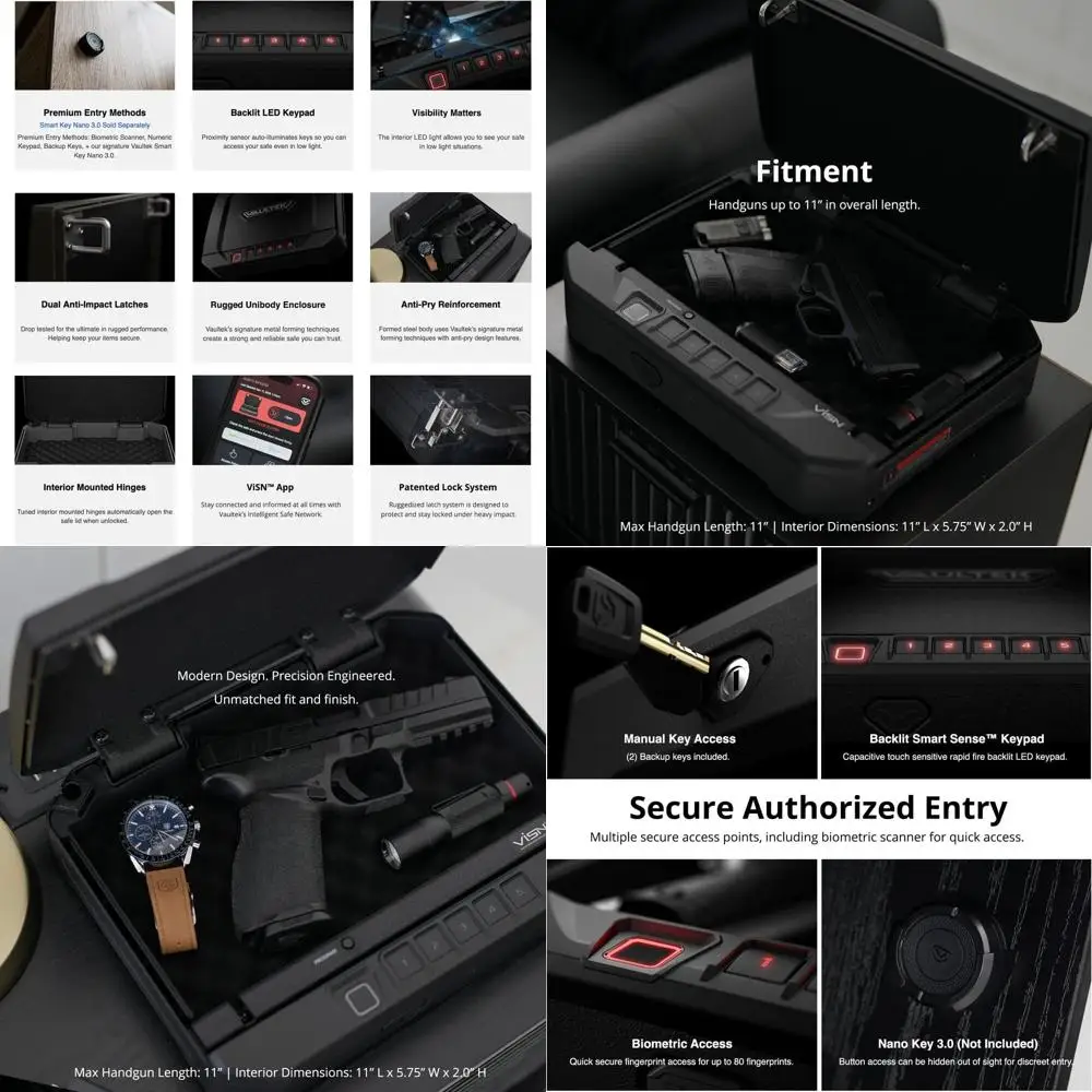 

Компактный биометрический сейф с функцией уведомлений, защитой от красного света, автоматическим открытием и защитой от кражи