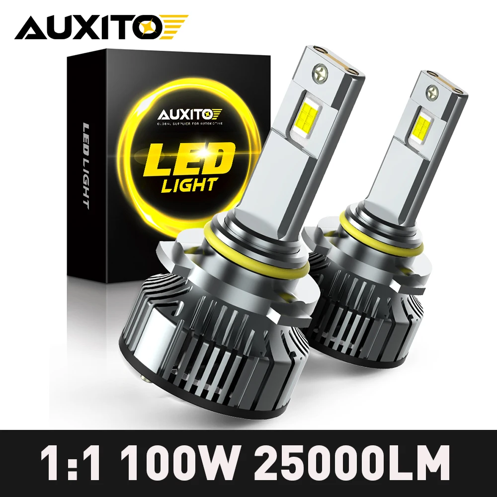 AUXITO-bombilla LED Canbus H8 H9 H11 100 HIR2 para faro delantero, lámpara Turbo sin errores, 9005 K, luz blanca para coche, 2 piezas, 25000LM, 9012 W, 6000 HB3