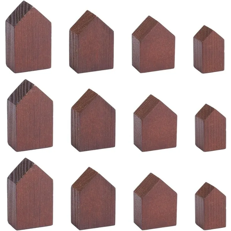 12Pcs 4 Sizes Coconut Brown Wooden House Shaped Blocks Arrow Shape Wooden Tray Plates Blank Wooden Cutouts Farmhouse