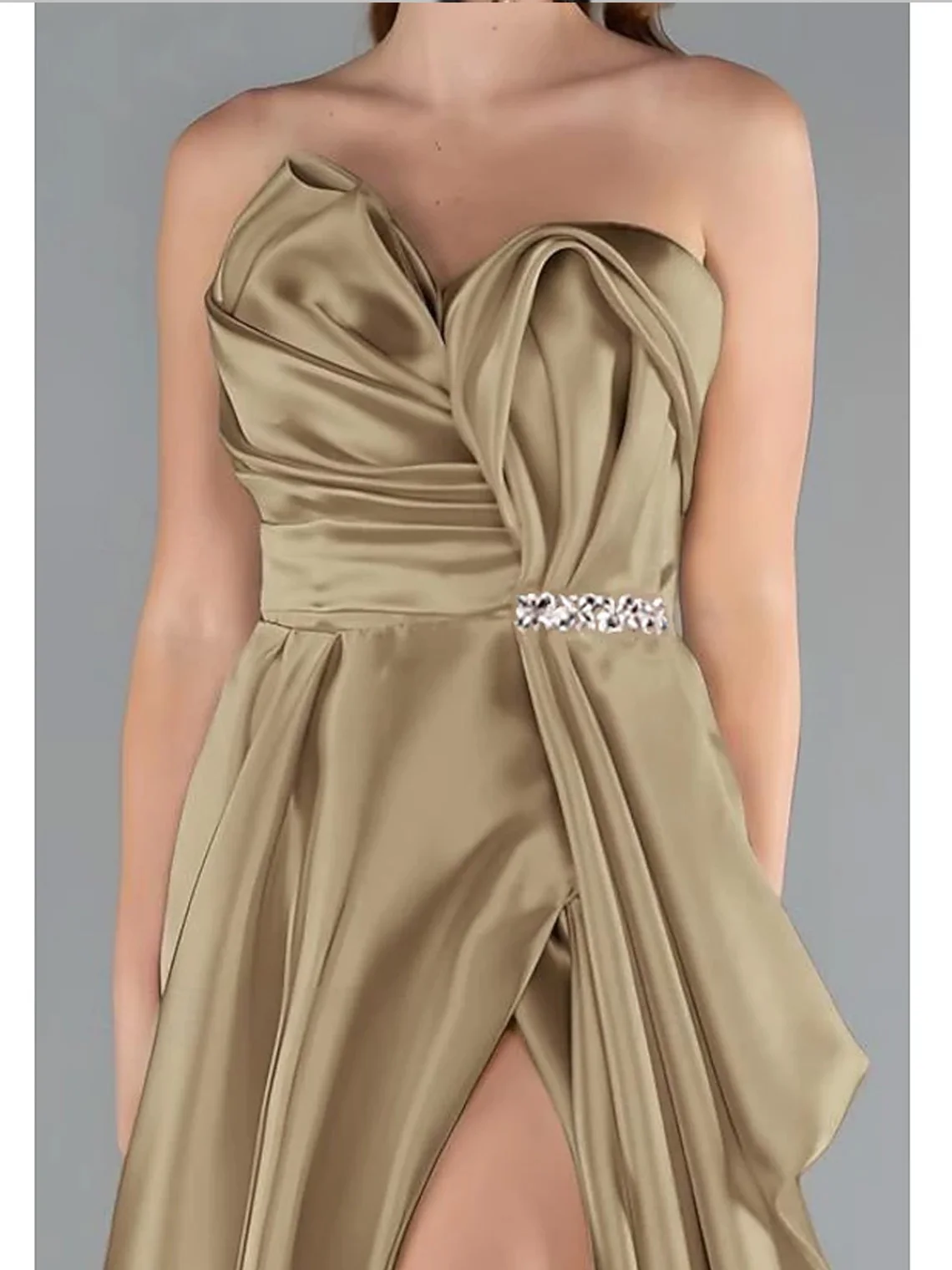 فستان أنيق للحفلات الراقصة من الساتان على شكل حرف a بدون حمالات طول الأرض بدون أكمام فتحة عالية ترتر ثوب مسائي رسمي 2025 مخصص مجاني