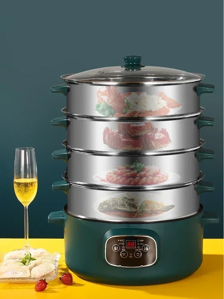 Multifunctional Electric Steamer: 3/4/5 Layers, Household Large-Capacity, Appointment Timing, 220V.