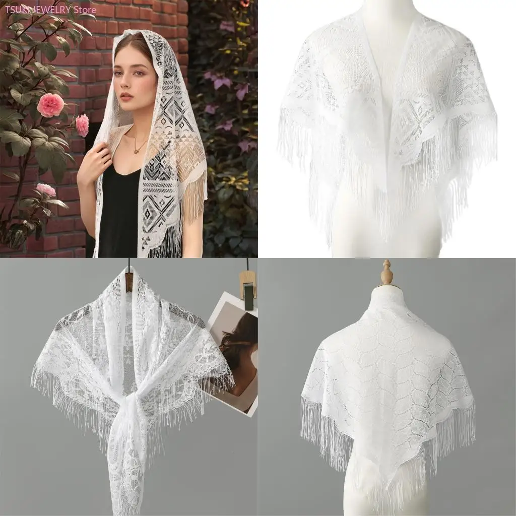 

Шарф с кружевным узором 62KE, мягкая шаль из полиэстера, аксессуар для женской повседневной или вечерней одежды