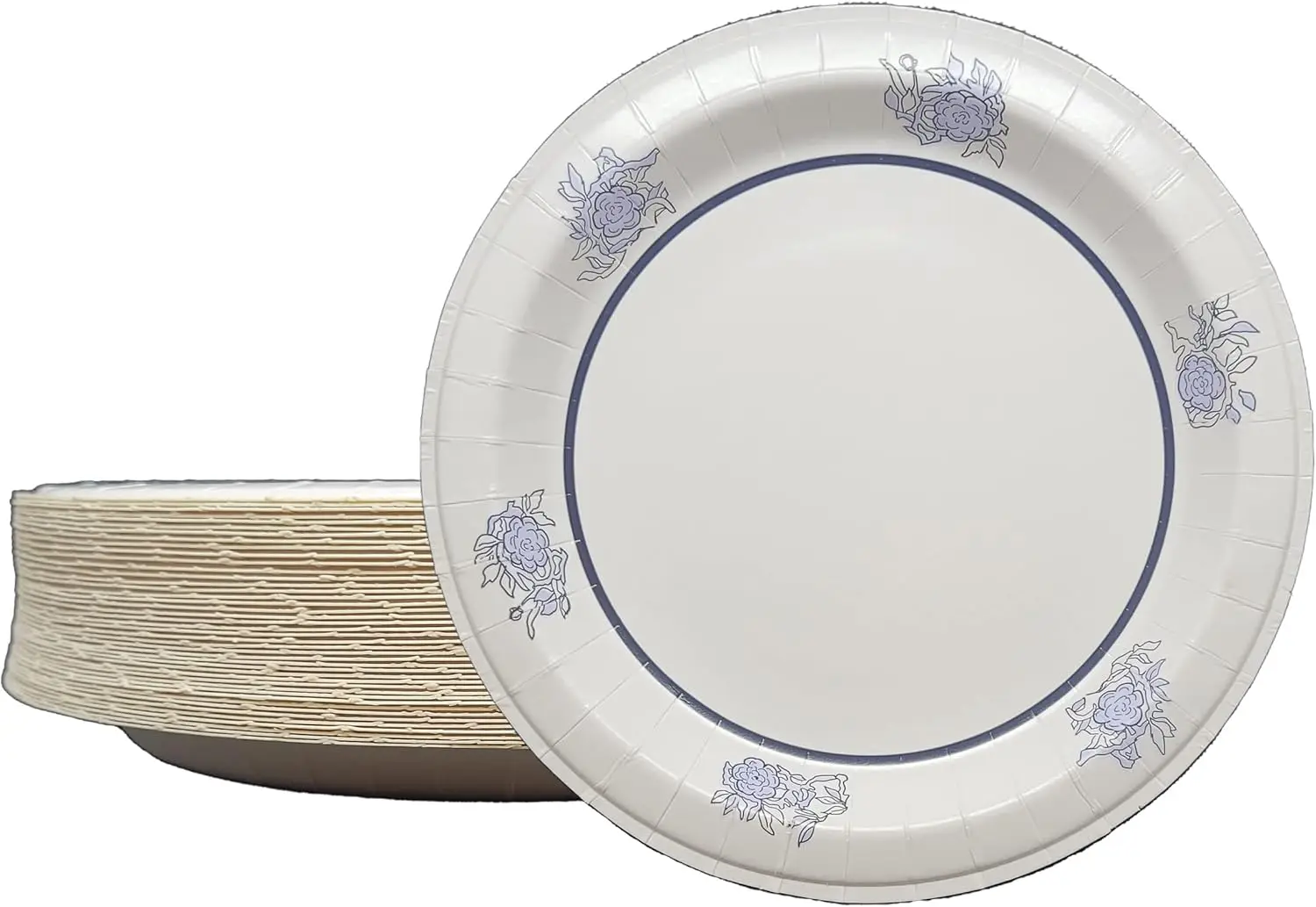 8.5 Inch Paper Plates, Blue Floral Printed Disposable Plate, 504 Count (12 Packs of 42 Plates)