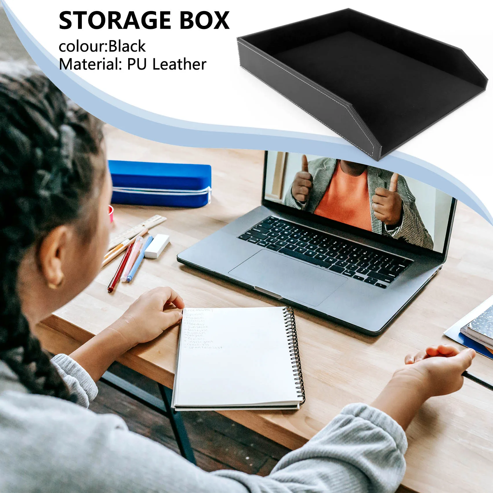 Heißer Verkauf PU-Leder-Kollektion Briefablage, Dokumenten-Schreibtisch-Organizer, stapelbarer Büro-Datei-Dokumentenablage-Halter (schwarz)