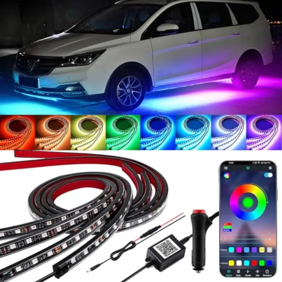 

【Spot goods】4Pcs Underglow Kit for Car APP Control Multicolor Car Underglow Light Kit Music Sync RGB Underbody Strips Light Wat
