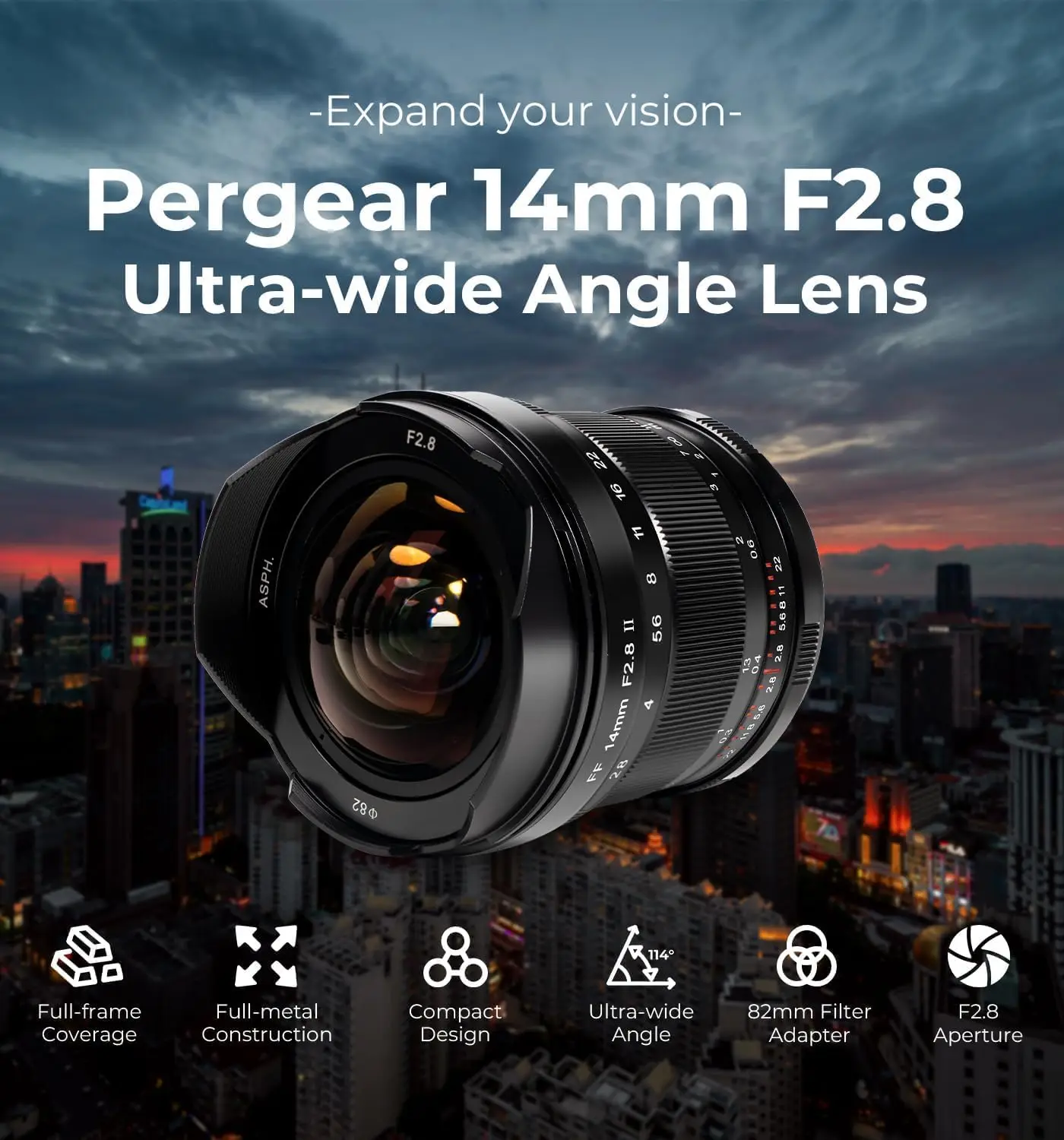 Pergear 14mm F2.8 II Ultra Wide Angle Manual Lens Full-Frame L Mount Sony E-Mount Nikon Z-Mount Canon RF-Mount Mirrorless Camera