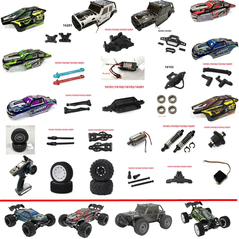 16101 16102 16103 16201 High Speed Drift Monster RC Car Truck Parts ESC USB Cover Swing Arm Motor Steering Engine Whee And So On