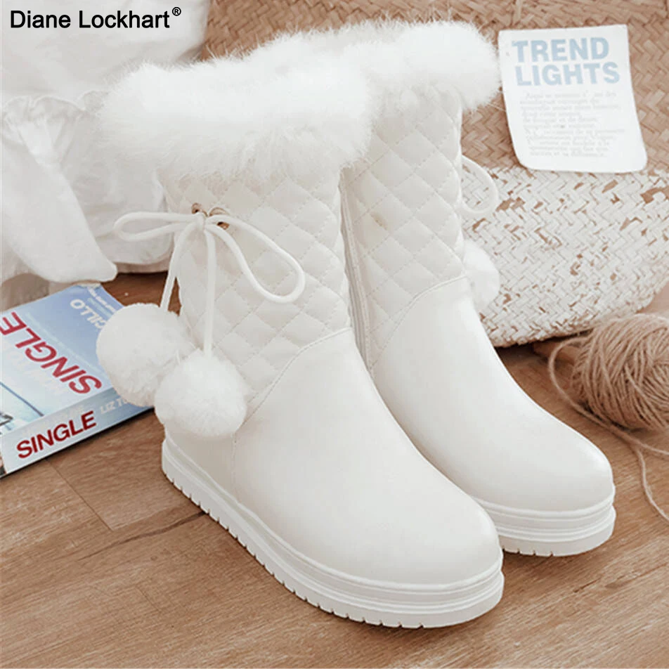 

Women Platform Thick Plush Warm Snow Boots 2025 Winter Mid Calf Boots Height Lncreasing Fashion Girl Winter Shoes White Booties