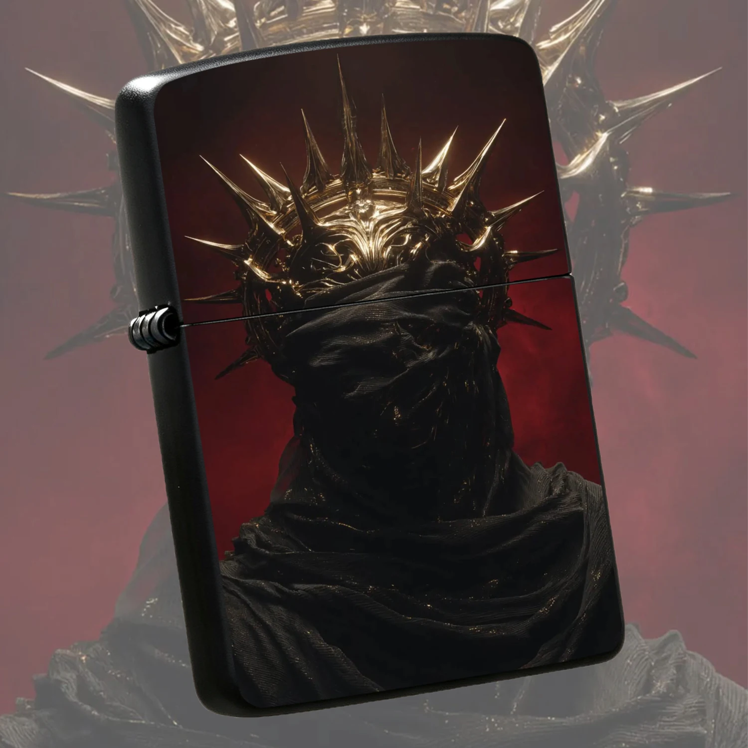 Vintage Dark Style Spiked Golden Crown Wraith Portable Windproof  Unique Mysterious Monarch Pattern Collectible Igniter Ideal Gift For Men Father Boyfriend Halloween Dark Aesthetic Desktop Decor A Fun And Humorous Lighter