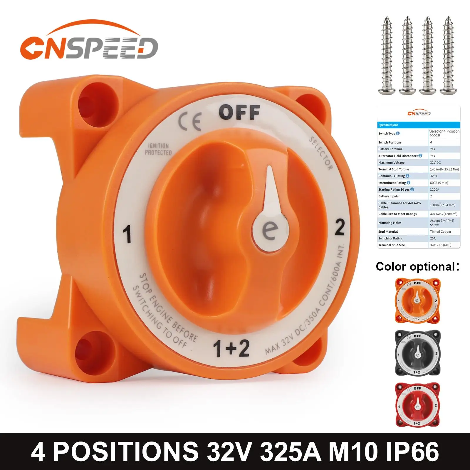 

CNSPEED 325A 32V DC Selector 4 Position 9002E e-Series Battery Isolator Disconnect Switch With AFD For Marine Boat Car Truck RV