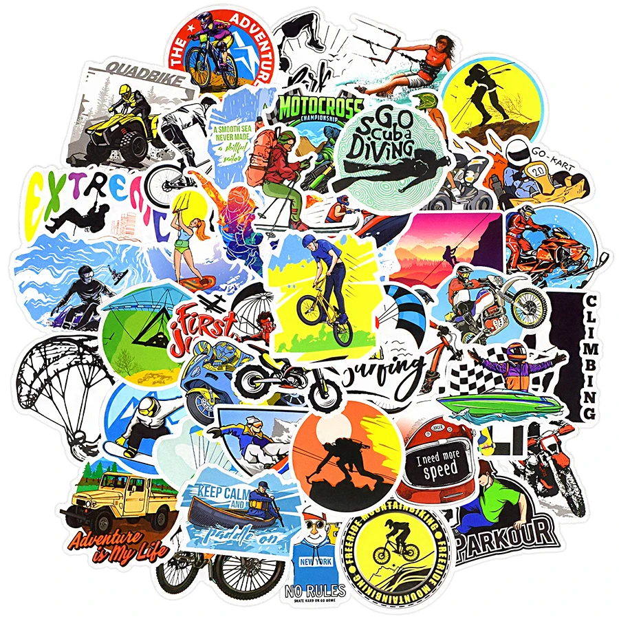 Extreme Sport Stickers Graffiti Cool Adventure Boy Decals Skateboard Laptop Car Bike Helmet Motocross Outdoor Sticker Waterproof