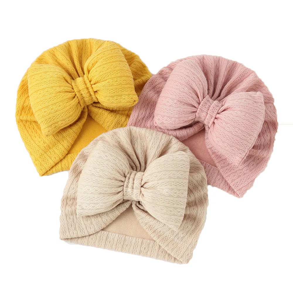 Newborn Turban Hats for Girls Boys Big Bow Baby Hat Toddler Kids Beanie Cotton Soft Infant Bonnet Accessories 7 Colors