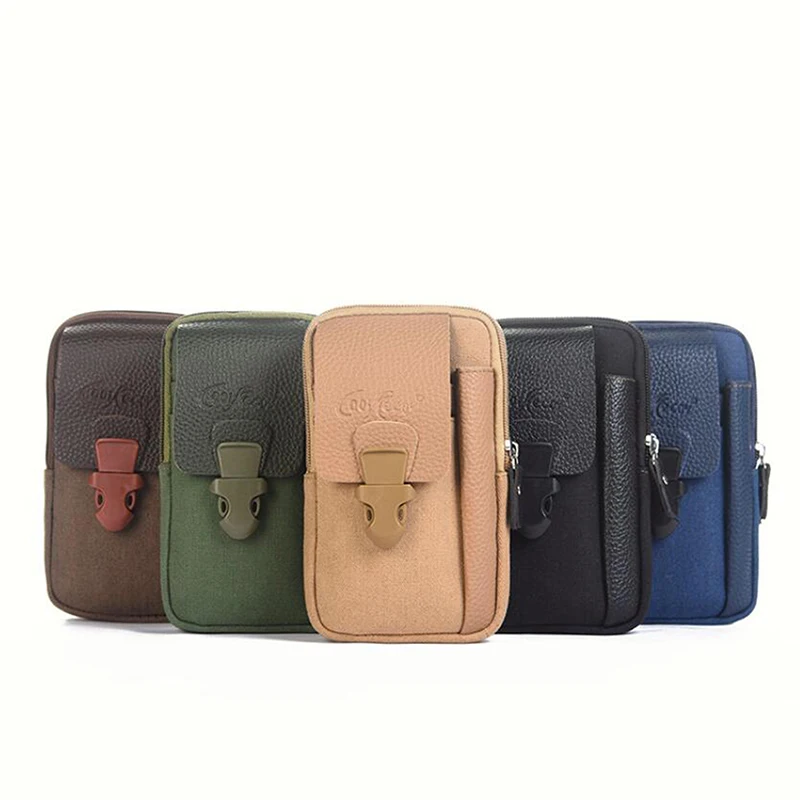 Casual Male Zipper Men Waist Bags Simple All-Match Convenient 4 Inch Phone Packs Belt Fanny Purse Small Solid Color Card Holder