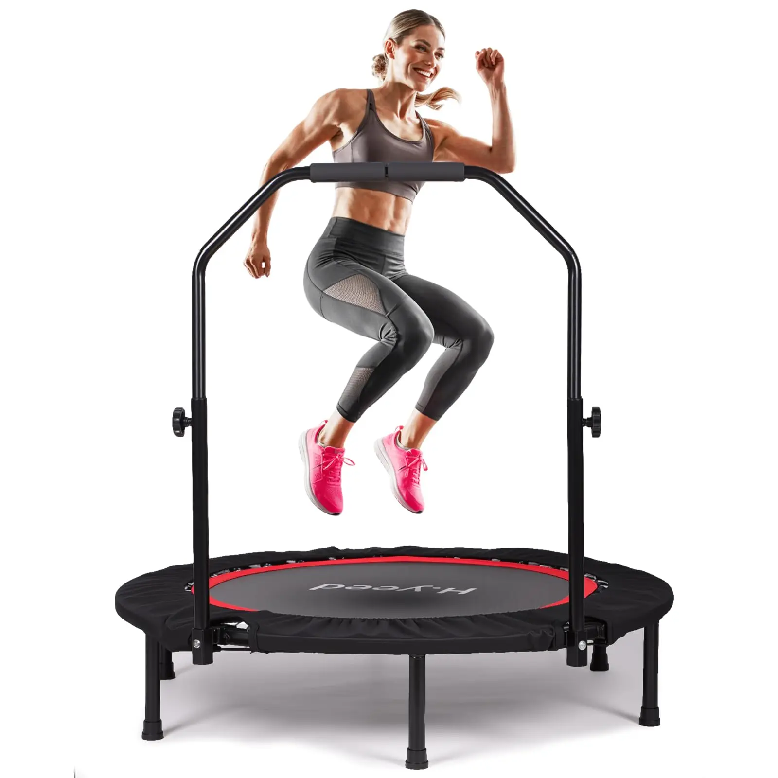 40" faltbares Mini-Fitness-Trampolin mit 3-stufig verstellbarem Griff, Outdoor- und Indoor-Trampolin-Rebounder für Erwachsene und Jugendliche