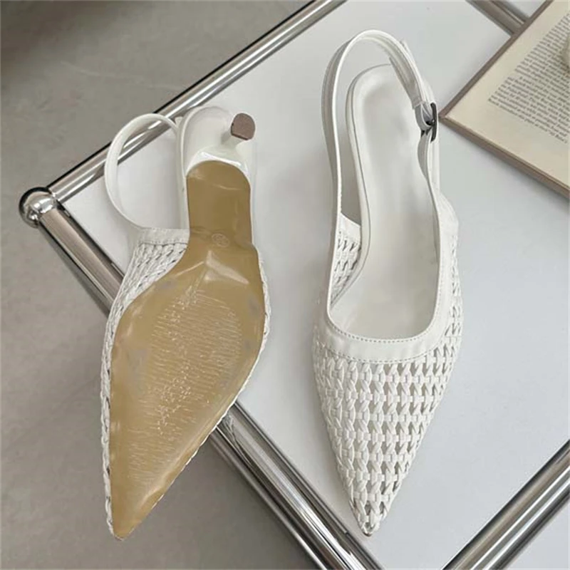 Eilyken New Fashion Hollow Out Slingbacks Pumps Women Buckle Strap Shoes Elegant Thin Low Heels Party Dress Sandals