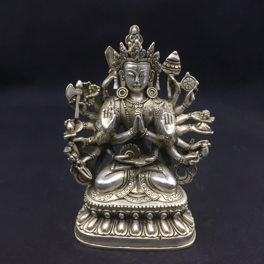 Bronze Thousand Hands Guanyin New Chinese Gilt Silver Antique Bodhisattva Home Bogu Shelf Table Decoration