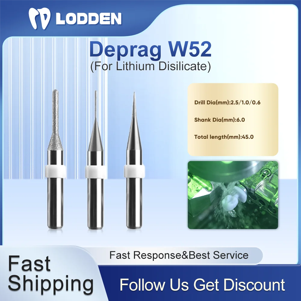 

Deprag W52 Cutter Milling Burs D6 Shank for Lithium Disilicate Emax Grinding Drills Dental Lab Materials 0.6/1.0/2.5 T15-T17