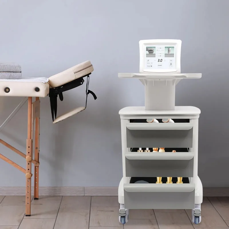 White Salon Trolley Cart Rolling Cart with 3 Drawers Professional Mobile Station for Hairstyling Tools Nail Art Supplies Meuble