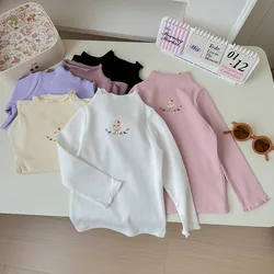 Ins Autumn Toddler Girl Undershirt Rabbit Sweet Printed Semi High Neck Baby Girl Shirts Long Sleeve Cotton Princess Kid Girl Top