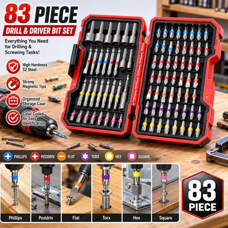 

83-Piece Screwdriver Drill Bit Set Impact Drill, Multi-Spec Portable Home Repair Anti-Slip Magnetic Power Tool With Storage Case