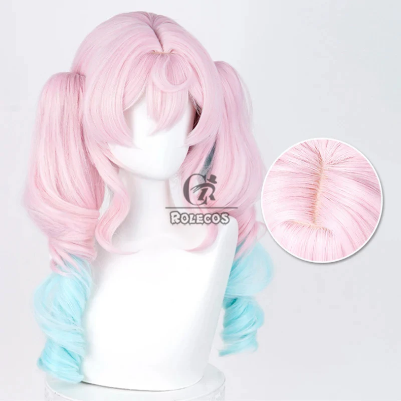 ROLECOS Gioco Honkai: Star Rail Hyacine Parrucche Cosplay Hyacine 48 cm Rosa sfumato Blu Parrucca coda di cavallo Capelli sintetici resistenti al calore