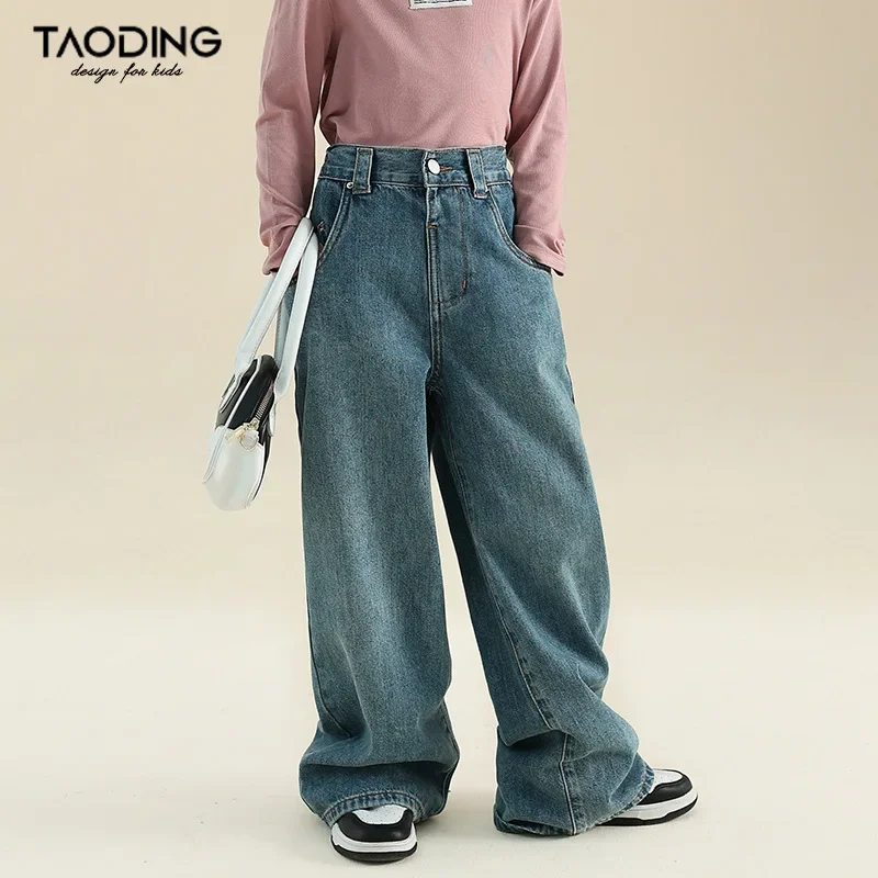 

Girls Trousers 2024 Spring and Autumn New Girls Straight Pants Wide Leg Pants Korean Version Casual Jeans and Pants Bottoms